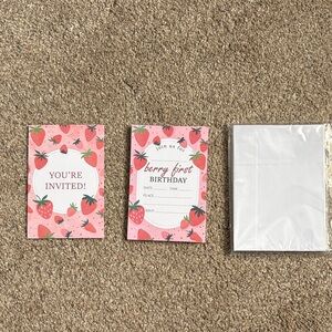 Berry First Birthday Strawberry Themed Birthday Invitation Cards - 18 Total